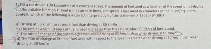 Solved 2) For a car driven 100 kilometers at a constant | Chegg.com