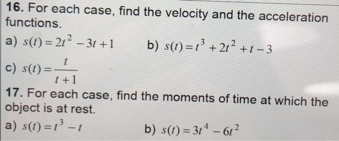 Solved 16. For each case, find the velocity and the | Chegg.com