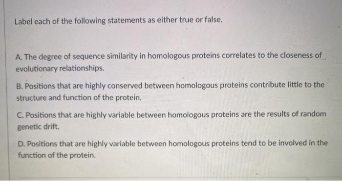 Solved Label each of the following statements as either true | Chegg.com