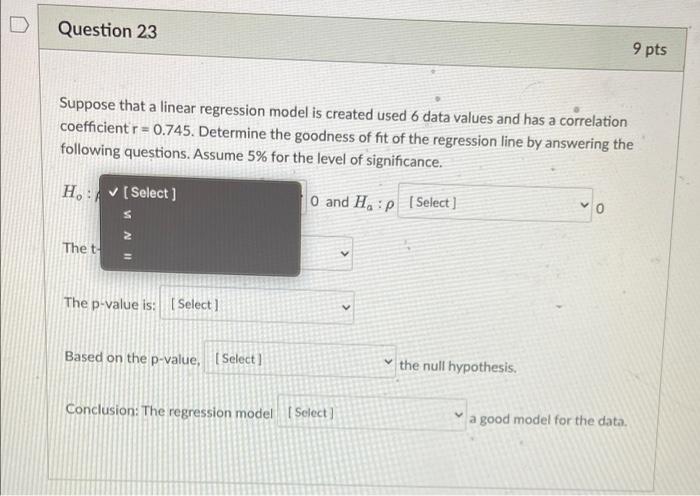 Solved D Question 23 9 pts Suppose that a linear regression | Chegg.com