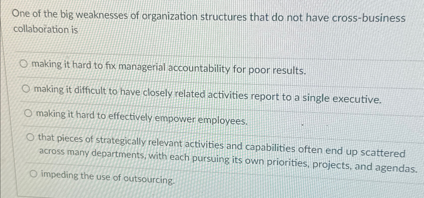 Solved One of the big weaknesses of organization structures | Chegg.com