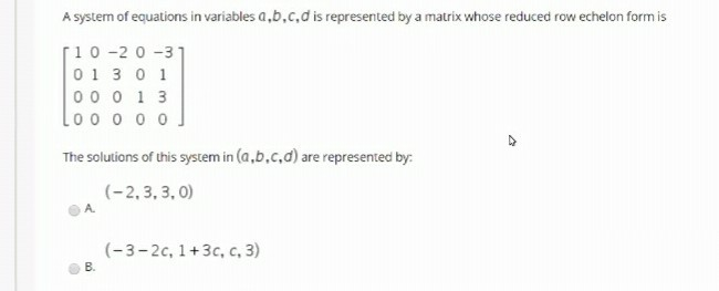 Solved A system of equations in variables a,b,c,d is | Chegg.com