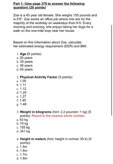 Solved Based on this information about Zoe calculate her Chegg