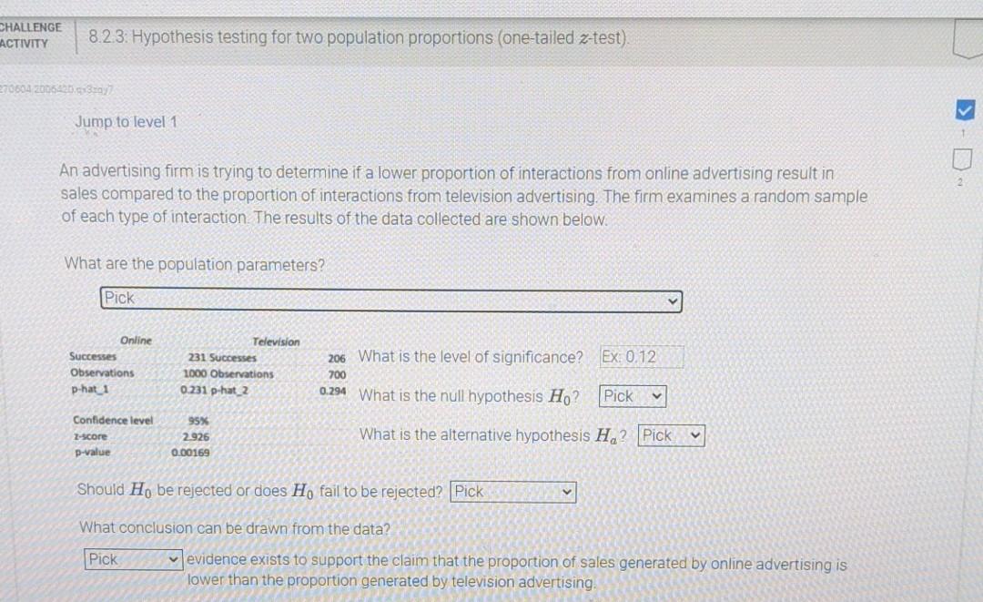 Solved CHALLENGE ACTIVITY 8.2.3: Hypothesis testing for two | Chegg.com