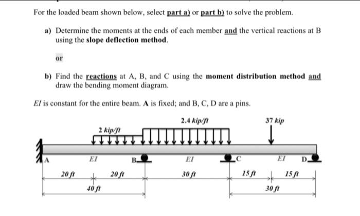Solved For the loaded beam shown below, select part a) or | Chegg.com