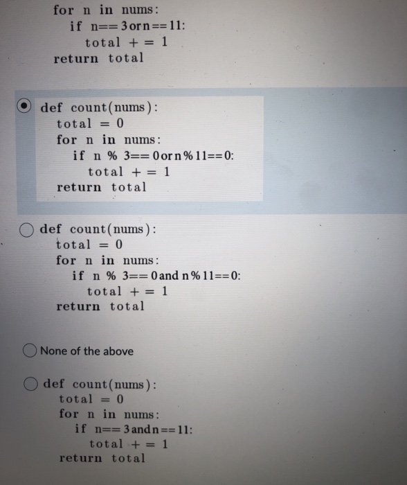 Solved The following Python code defines a function to count | Chegg.com