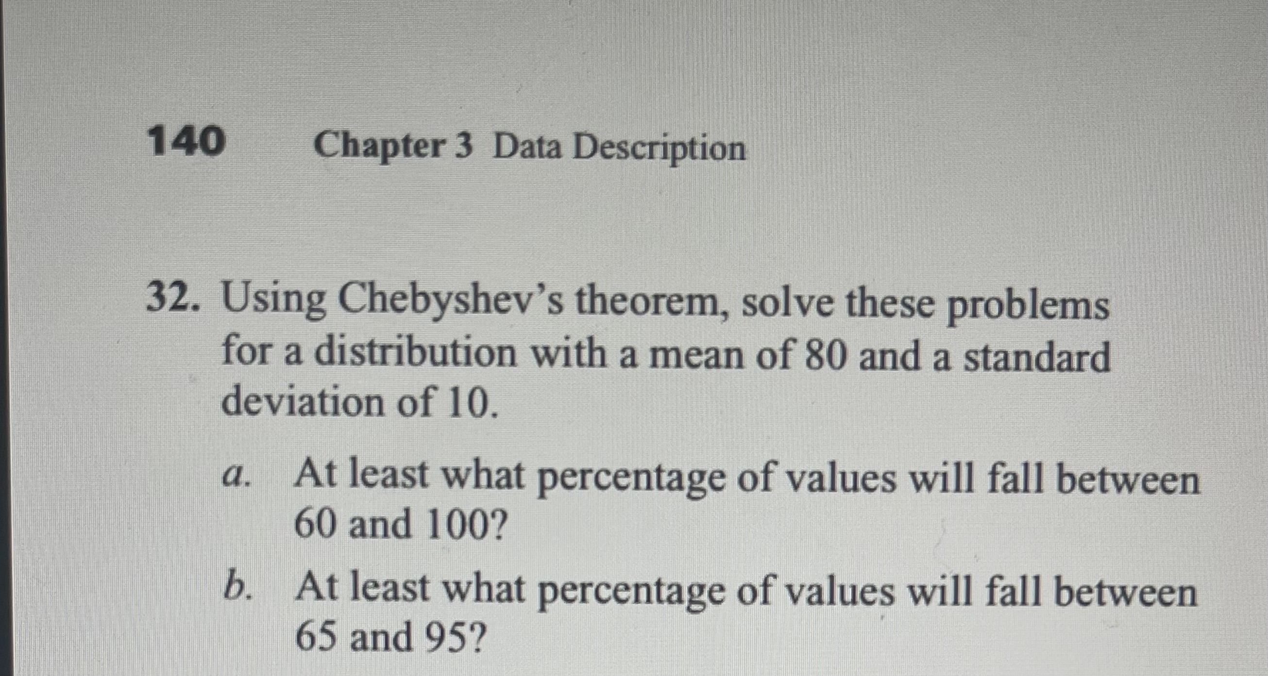 Solved 140Chapter 3 ﻿Data Description32. ﻿Using Chebyshev's | Chegg.com