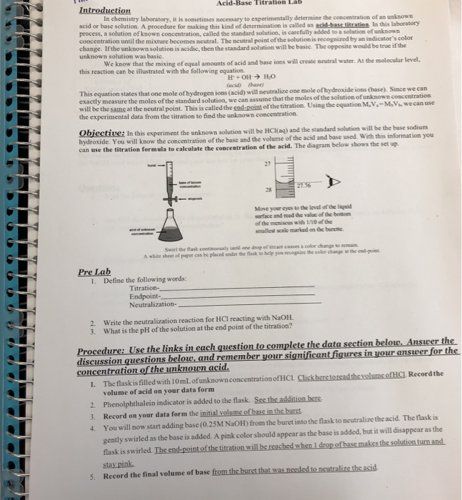 Solved Acid-Base Titration Lab Introduction In Chemistry | Chegg.com