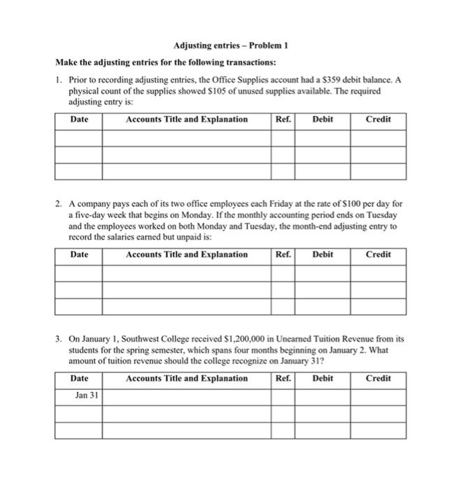 Solved Adjusting Entries - Problem 1 Make The Adjusting | Chegg.com