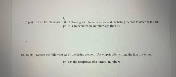 Solved 9. (5 pts) List all the elements of the following | Chegg.com