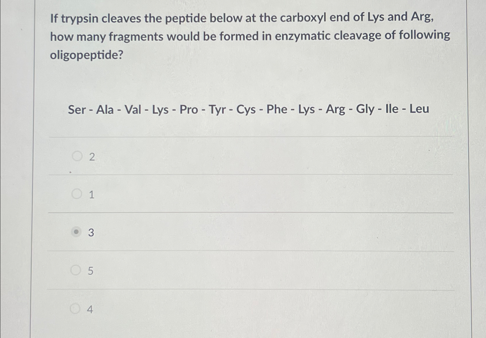 Solved If trypsin cleaves the peptide below at the carboxyl | Chegg.com