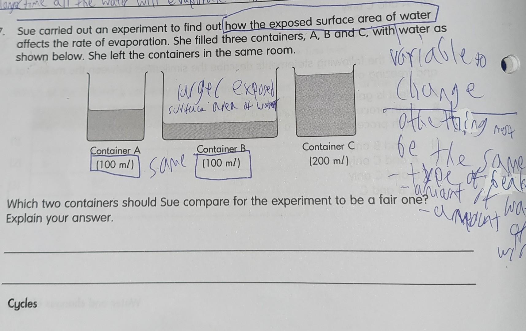 Solved Sue carried out an experiment to find out how the | Chegg.com