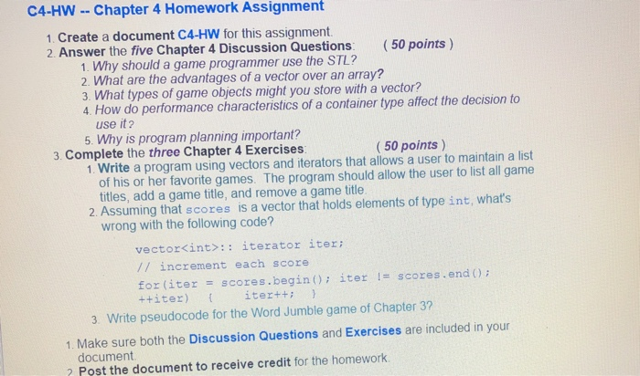 Solved C4-HW -- Chapter 4 Homework Assignment 1. Create a | Chegg.com