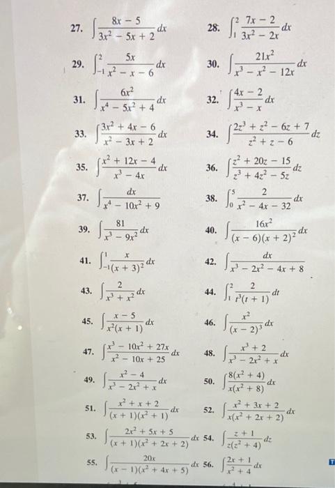 Solved 27. ∫3x2−5x+28x−5dx 28. ∫123x2−2x7x−2dx 29. | Chegg.com