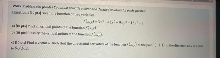 Solved Work Problem (60 points) You must provide a clear and | Chegg.com