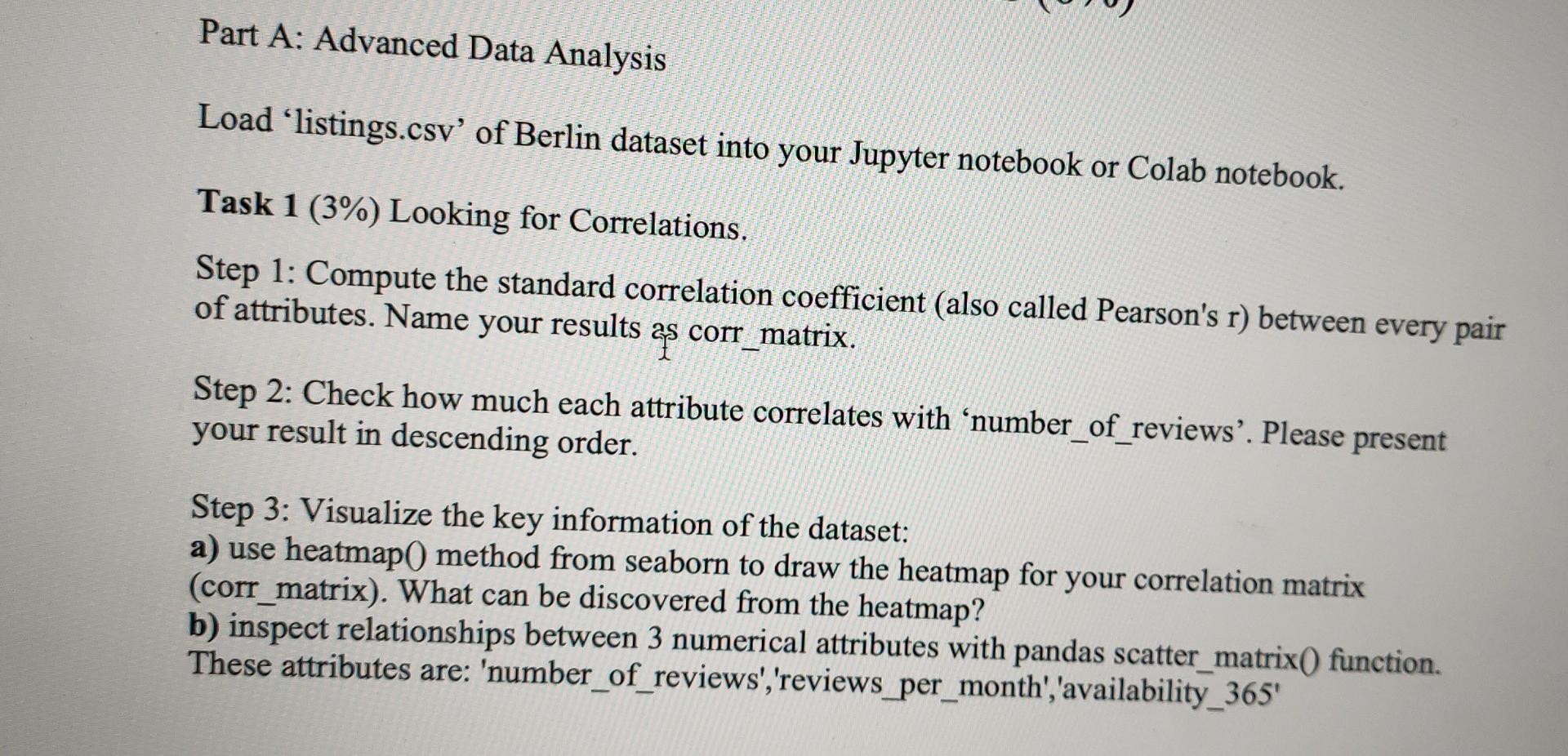 Solved Part A: Advanced Data Analysis Load 'listings.csv' of | Chegg.com