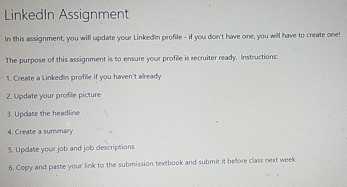 Solved LinkedIn Assignment In this assignment, you will | Chegg.com