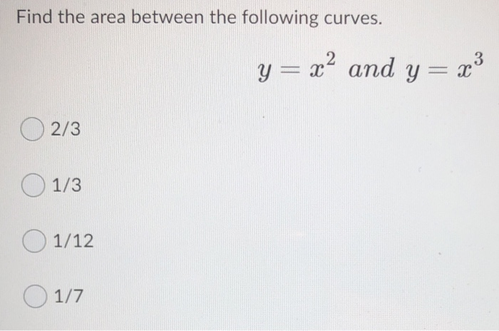 Solved Find the area between the following curves. y = x2 | Chegg.com