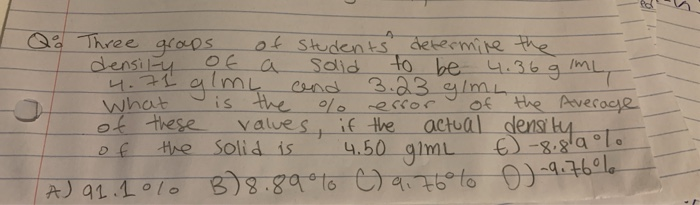 Solved & Qo Three groups of students determine the density | Chegg.com