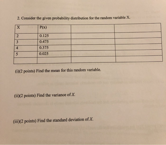 Solved 2. Consider the given probability distribution for | Chegg.com