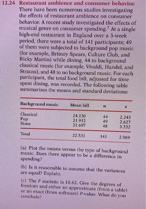 Solved 24 Restaurant ambience and consumer behavior: There | Chegg.com