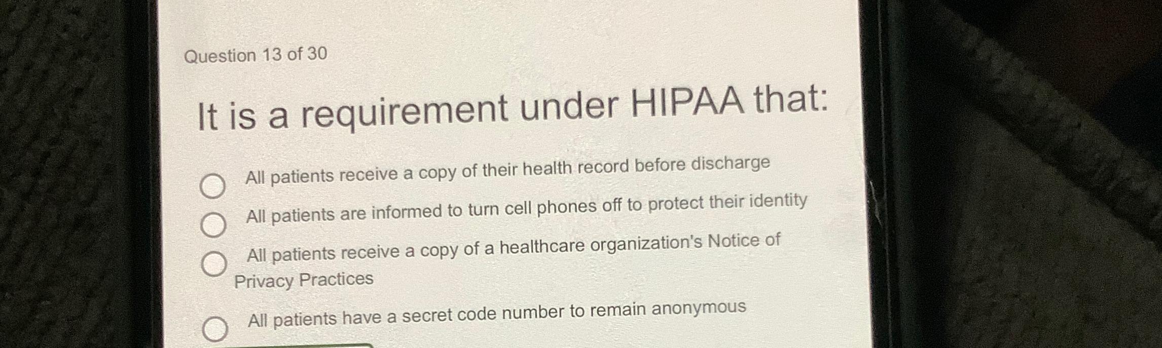 Solved Question 13 ﻿of 30It is a requirement under HIPAA | Chegg.com