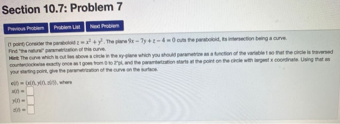 Solved Section 10.7: Problem 7 Previous Problem Problem List | Chegg.com