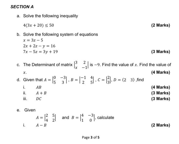 Solved SECTION A a. Solve the following inequality 4(3x +20) | Chegg.com