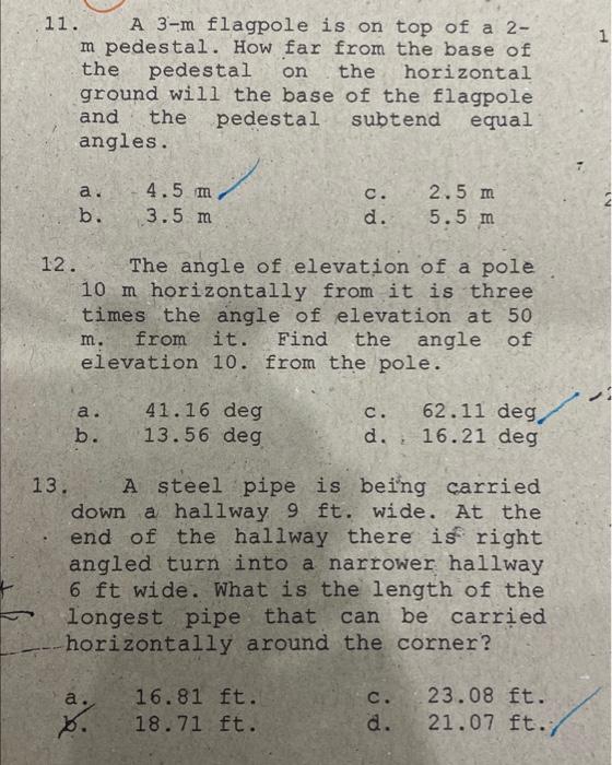 Solved 11. A 3−m flagpole is on top of a 2m pedestal. How