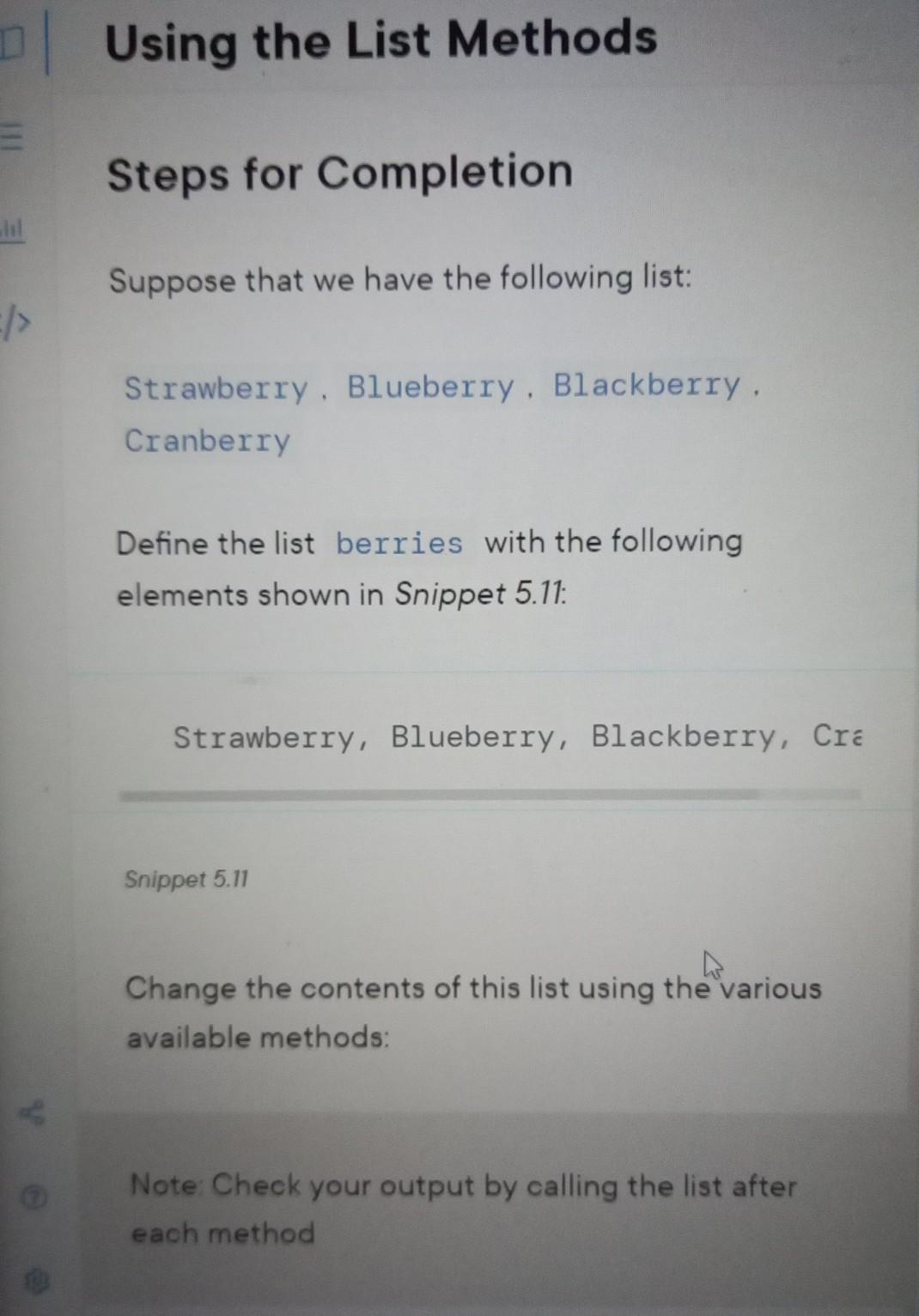 Solved Using the List Methods Scenario Given the following | Chegg.com