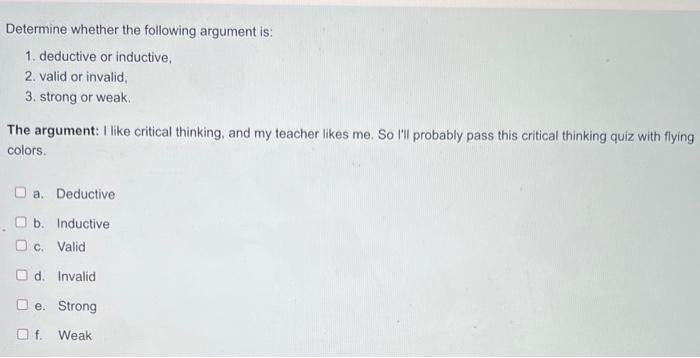 Determine whether the following argument is: 1. | Chegg.com