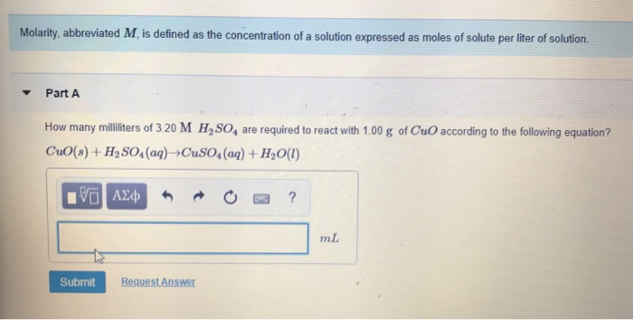 Solved Molarity, abbreviated M is defined as the | Chegg.com