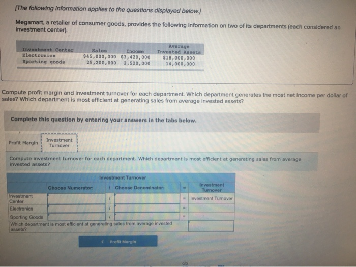 Solved Compute Profit Margin And Investment Turnover For Chegg