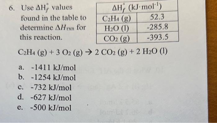 Solved 6. Use ΔHf∘ values found in the table to determine | Chegg.com