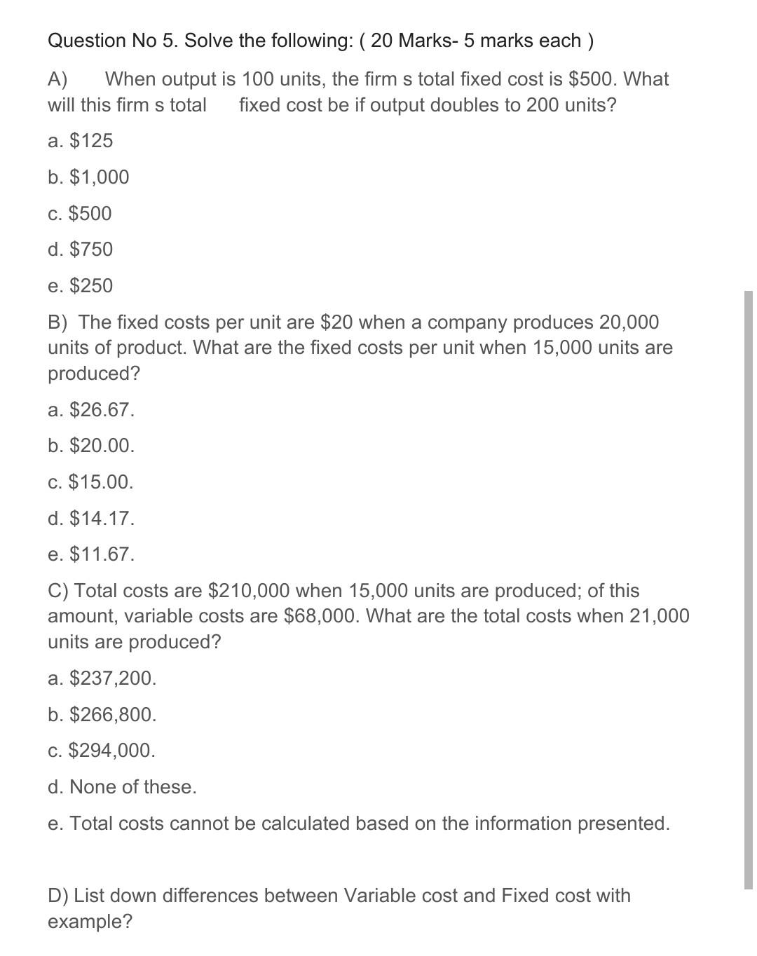 Solved Question No 5. Solve the following: ( 20 Marks- 5 | Chegg.com