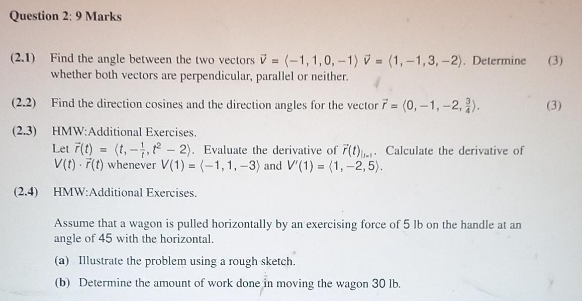 Solved (2.1) Find the angle between the two vectors | Chegg.com