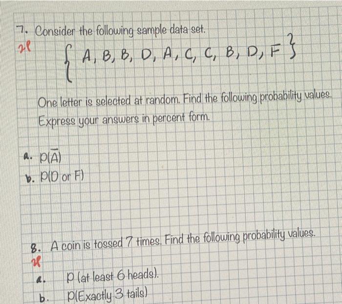 Solved 7. Consider The Following Sample Data Set. 20 A, B, | Chegg.com