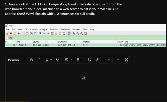 Solved 1. Take a look at the HTTP GET request captured in | Chegg.com