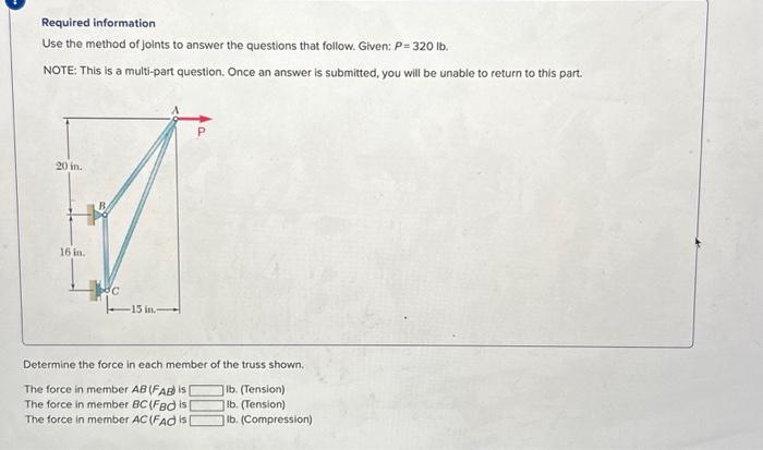 Solved Required information Use the method of joints to | Chegg.com