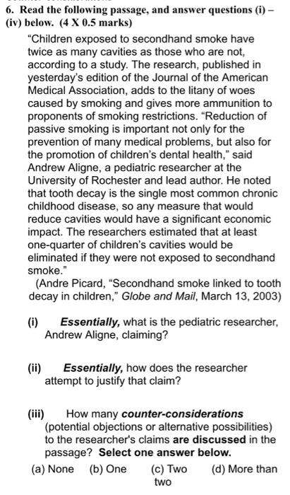 Solved 6. Read the following passage, and answer questions | Chegg.com
