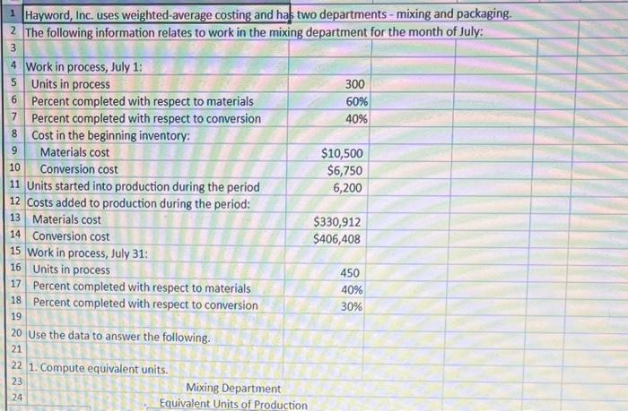 Solved 1 Hayword Inc Uses Weighted Average Costing And Has 4944