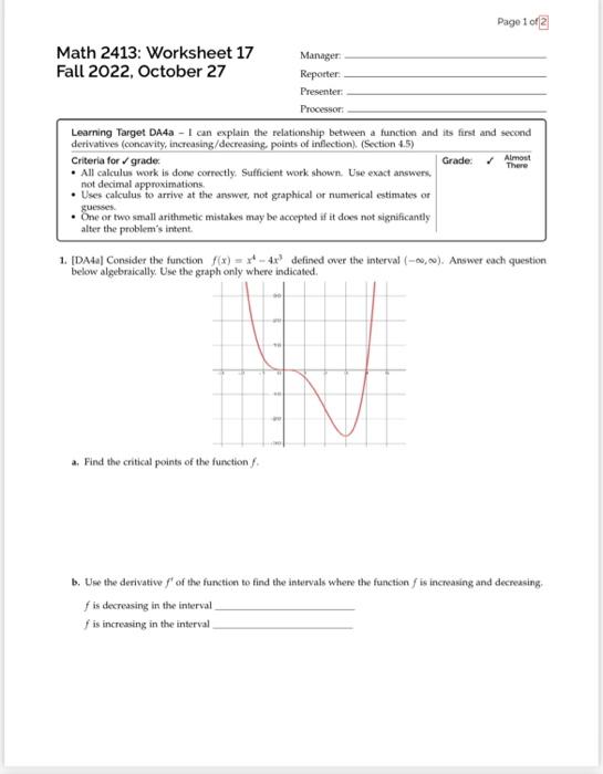 Math 2413 worksheet 17 manager fall 2022 october 27 chegg