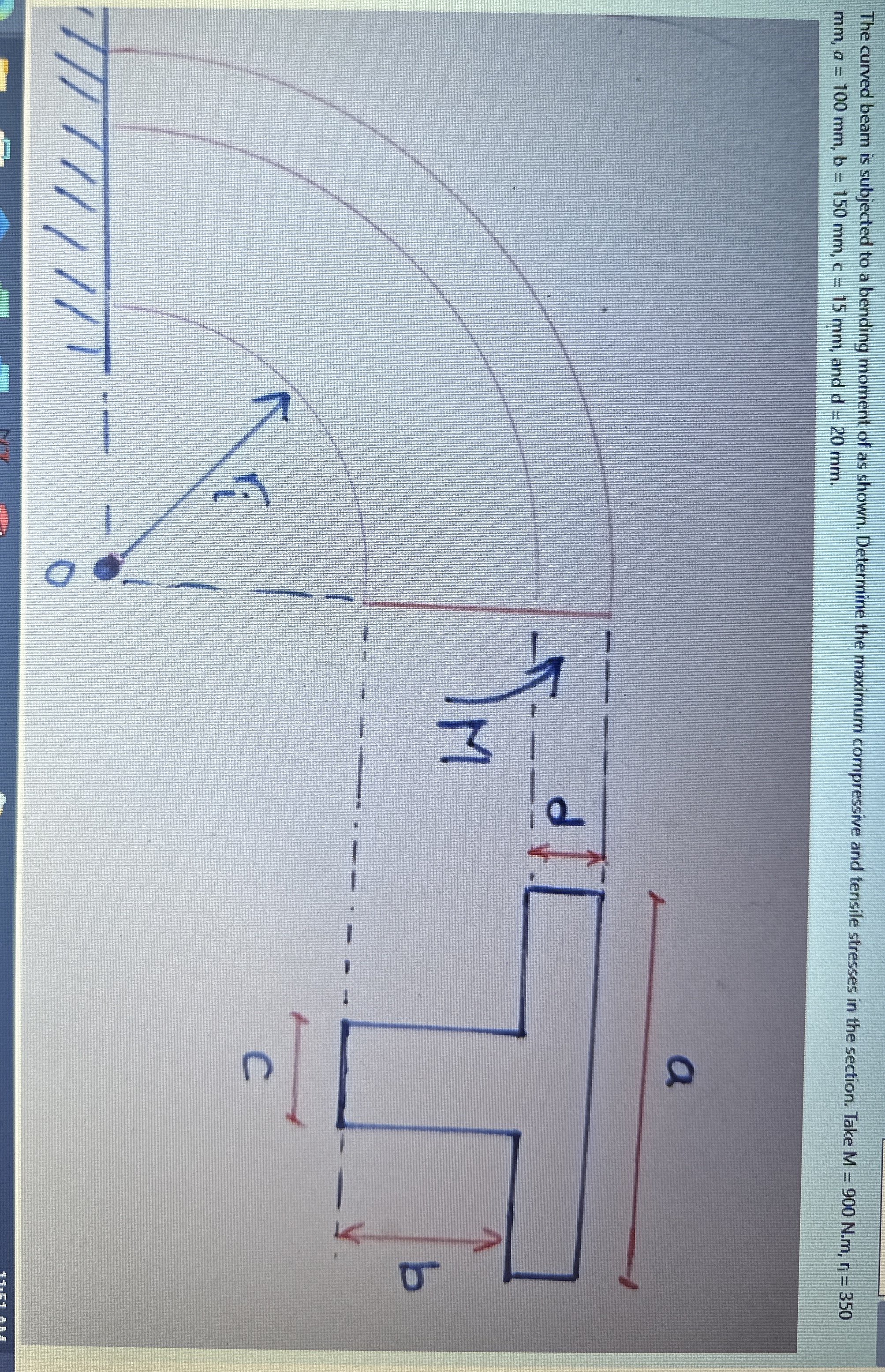 Solved The curved beam is subjected to a bending moment of | Chegg.com