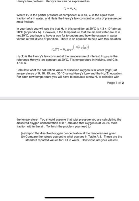 Solved Henry S Law Problem Henry S Law Can Be Expressed Chegg Com