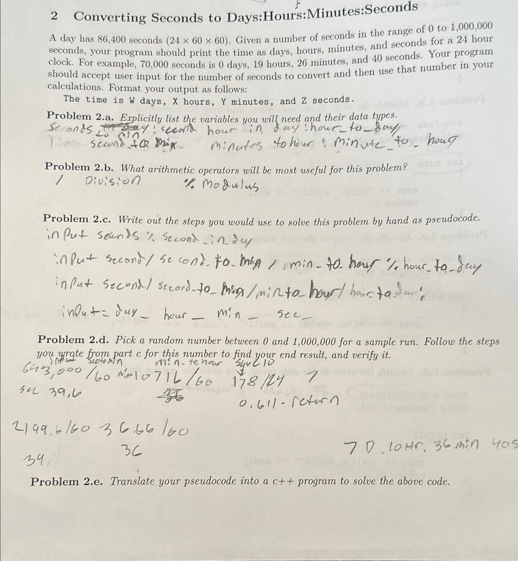 Solved 2 ﻿Converting Seconds to Days:Hours:Minutes:SecondsA | Chegg.com