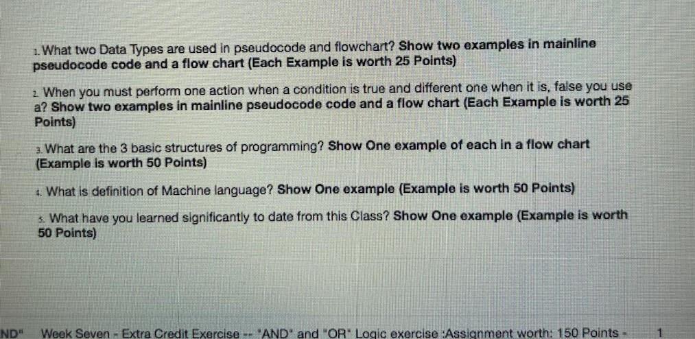 Solved 1. What two Data Types are used in pseudocode and | Chegg.com
