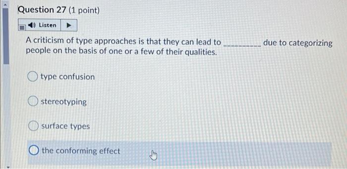 Solved Question 27 (1 point) 4Listen A criticism of type | Chegg.com