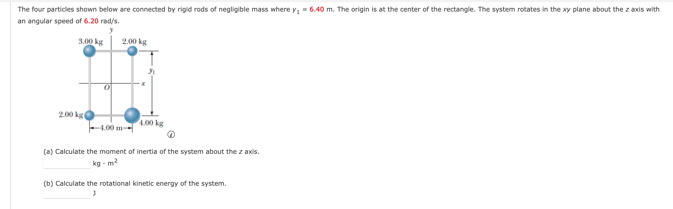 Solved The four particles shown below are connected by rigid | Chegg.com