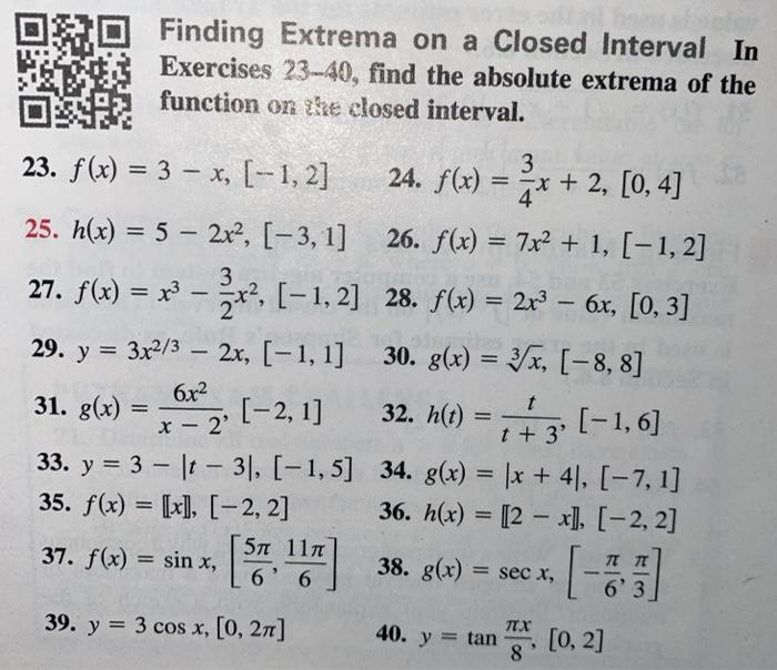 Solved Finding Extrema on a Closed Interval In Exercises | Chegg.com