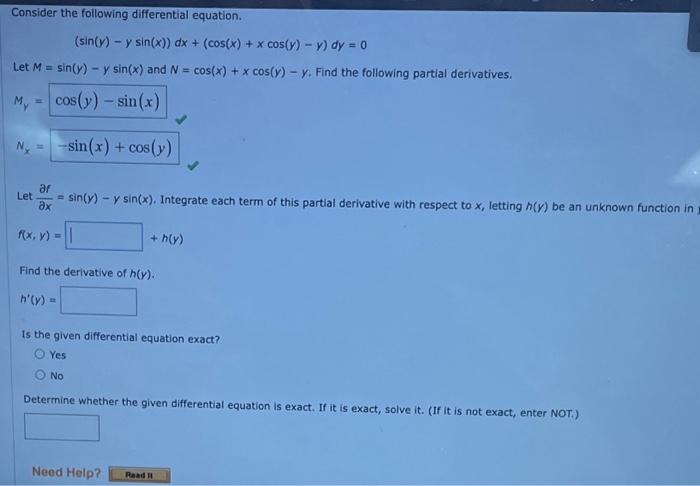 Solved Consider The Following Differential Equation